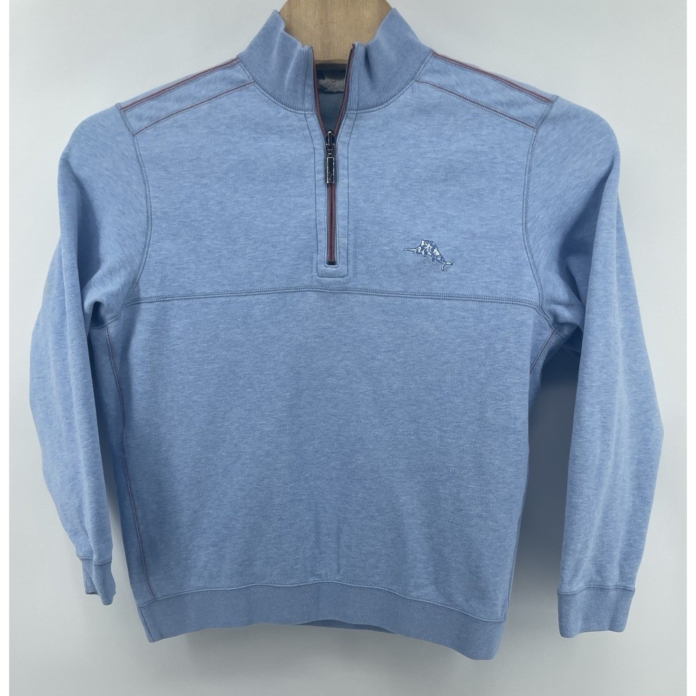 Tommy Bahama Pullover Mens Med Light Blue Reversible 1/4 Zip Marlin Logo
